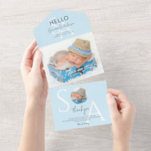 Hola Monograma Foto de niño anuncio de nacimiento