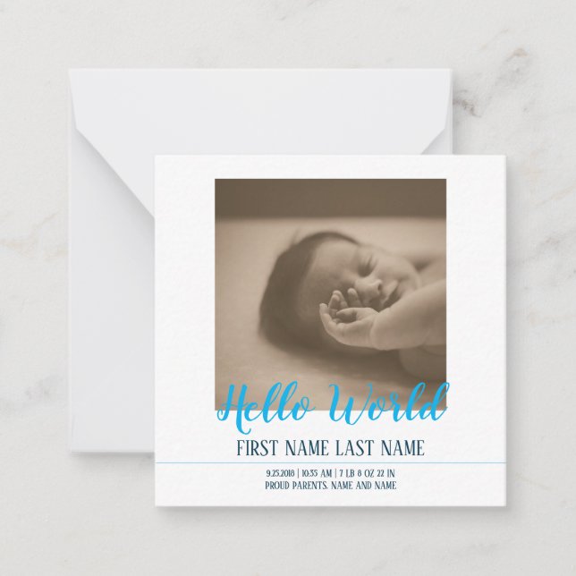 Hola Mundo - anuncio de nacimiento con foto (Anverso)