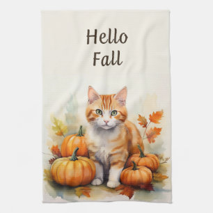 Hola Naranja otoño Tabby Kitchel Toalla