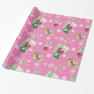 Hola Navidades gatitos envolviendo papel en rosa