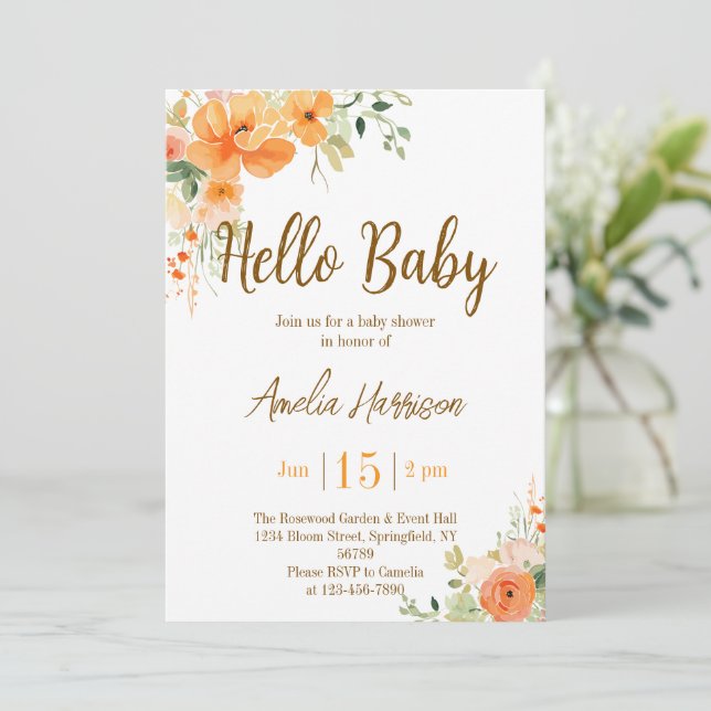 ¡Hola, nena! Elegante invitación floral a Baby Sho (Anverso de pie)