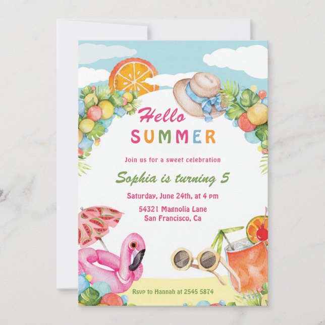 Hola niños de verano Invitación de cumpleaños (Anverso)