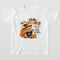 Hola Octubre Osito de Halloween Lindo Camiseta par