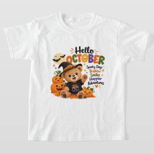 Hola Octubre Osito de Halloween Lindo Camiseta par
