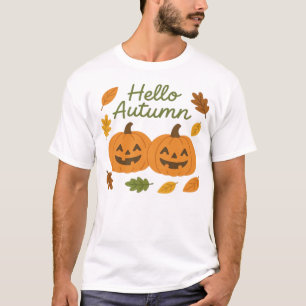 Hola Otoño Lindas Calabazas Sonrientes Camiseta Cl