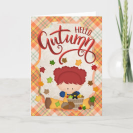 Hola Otoño - Tarjeta de temporada de Little Girl F