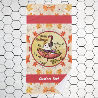 Hola otoño, un gato lindo se sienta en el paraguas