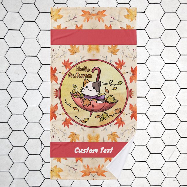 Hola otoño, un gato lindo se sienta en el paraguas (Subido por el creador)