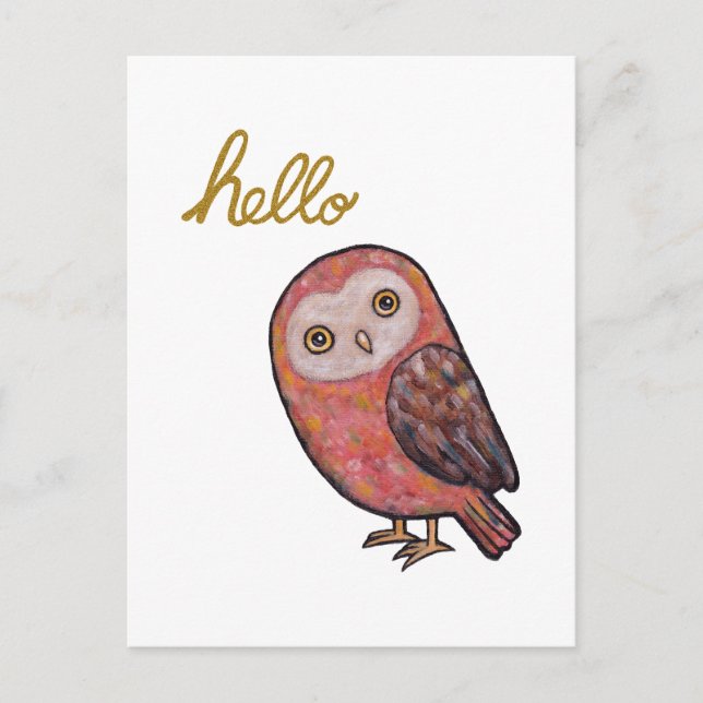 Hola Owl Gracioso Búho Corte Postal Hand Letters (Anverso)