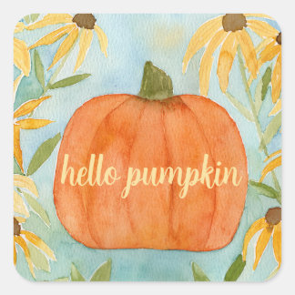 Hola Pegatinas de calabaza de otoño acuarela