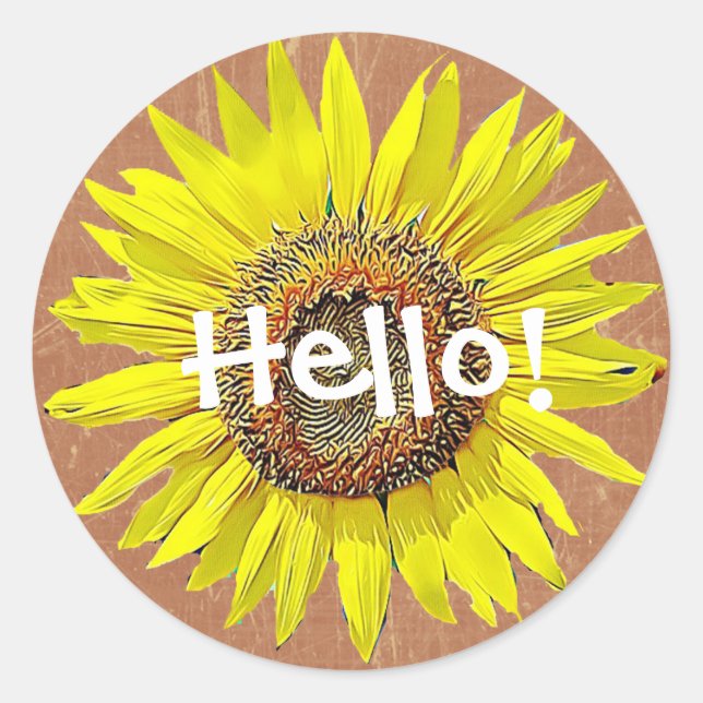 Hola Pegatinas de girasoles Amarillo y Marrón (Anverso)