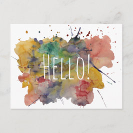 Hola postal con salpicaduras de color