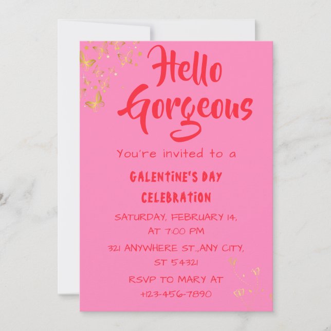 Hola preciosa invitación rosa del Día de Galentine (Anverso)