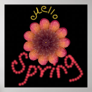 Hola Primavera - Arte de Flor Rosa y Naranja Textu
