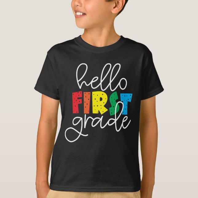 Hola profesor de primer curso de escuela camiseta  (Anverso)