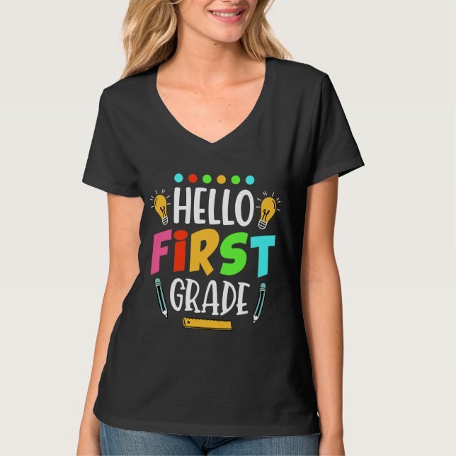 Hola profesor de primer curso de escuela camiseta  (Anverso)