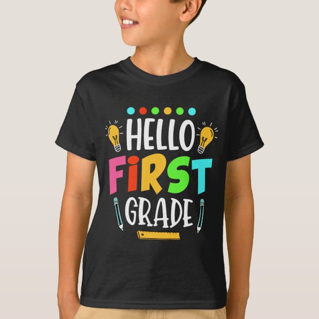 Hola profesor de primer curso de escuela camiseta  (Anverso)