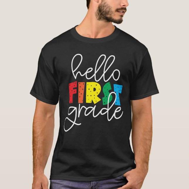 Hola profesor de primer curso de escuela camiseta  (Anverso)