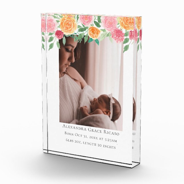 Hola Recién nacido Foto Flores rosa personalizadas (Derecha)