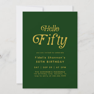 Hola Retro verde y oro 50 cumpleaños Invitación