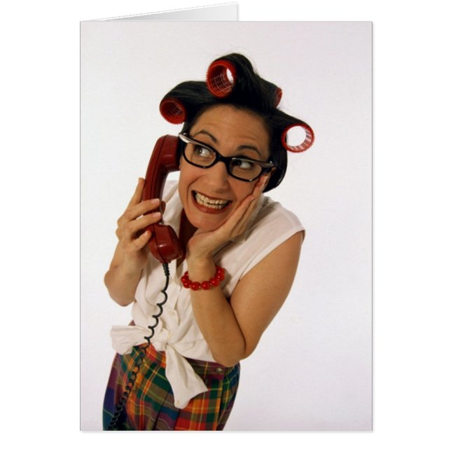 ¡Hola su yo! Señora divertida en el teléfono (Frente)