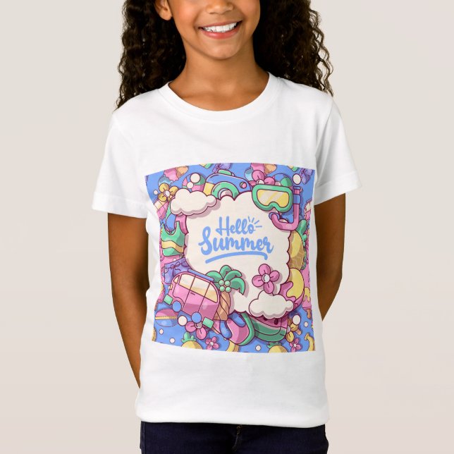 Hola Summer Colorfull Doodle Chicas camisetas (Anverso)