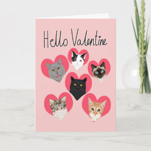 Hola tarjeta de corazón de gatos de San Valentín -