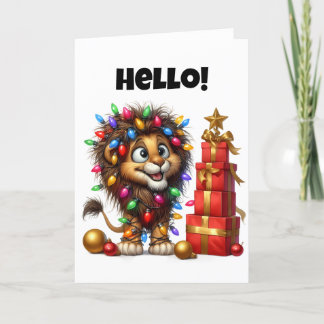 "¡Hola!" Tarjeta de felicitación de león en blanco