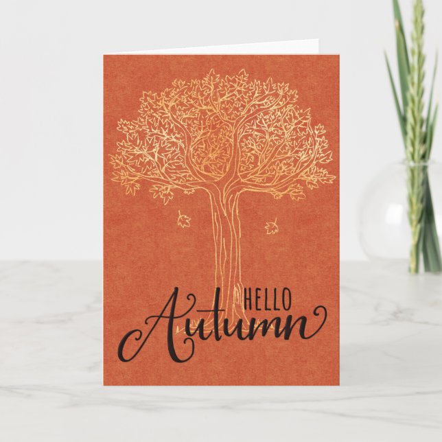Hola Tarjeta de Otoño - Hermoso Árbol Dorado (Anverso)
