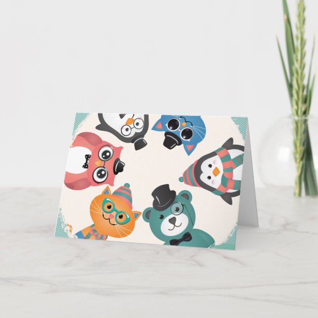 ¡Hola! Tarjeta de saludo de círculo de amigos anim (Anverso)