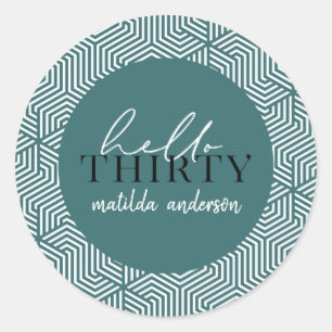 Hola treinta trigésimos pegatinas del cumpleaños