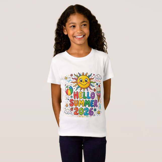 Hola Verano 2026 Camiseta Infantil Sol Diversión (Anverso completo)