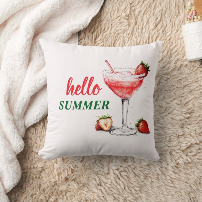 Hola Verano Almohada Cóctel de Fresa Acuarela (Manta)