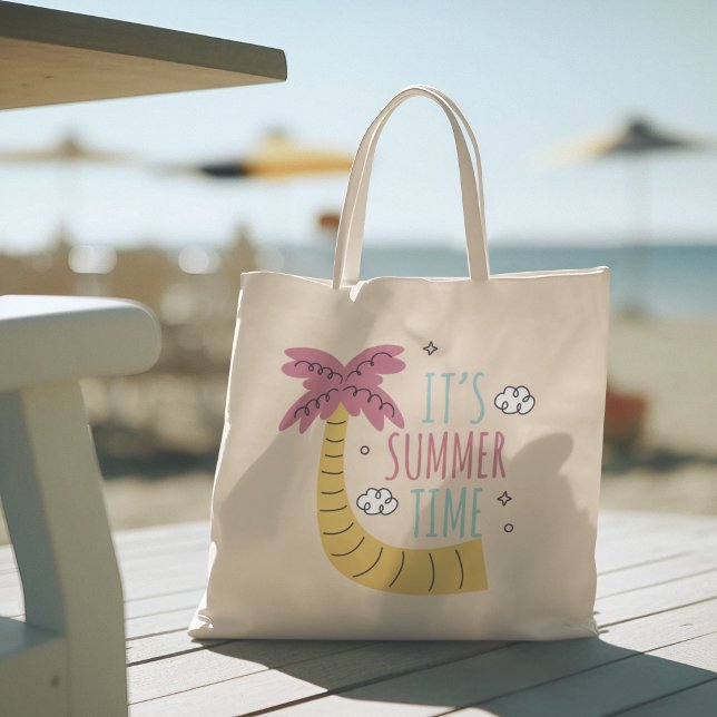 Hola verano con la bolsa de tocador tropical Flami (hello summer, beach tote bag, vacation tote bag, school tote bag, colorful typography, gift for her)