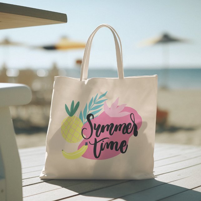 Hola verano con la bolsa de tocador tropical Flami (hello summer, beach tote bag, vacation tote bag, school tote bag, colorful typography, gift for her)