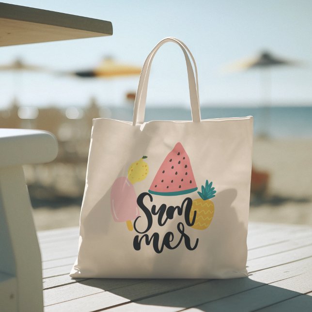 Hola verano con la bolsa de tocador tropical Flami (hello summer, beach tote bag, vacation tote bag, school tote bag, colorful typography, gift for her)
