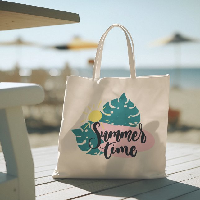 Hola verano con la bolsa de tocador tropical Flami (hello summer, beach tote bag, vacation tote bag, school tote bag, colorful typography, gift for her)