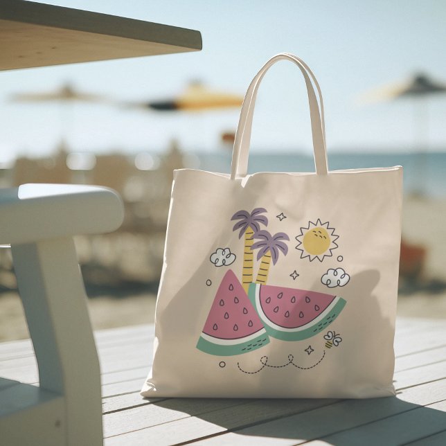 Hola verano con la bolsa de tocador tropical Flami (hello summer, beach tote bag, vacation tote bag, school tote bag, colorful typography, gift for her)