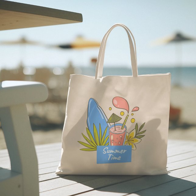 Hola verano con tipografía Bolsa de Tote tropical (hello summer, beach tote bag, vacation tote bag, school tote bag, colorful typography, gift for her)