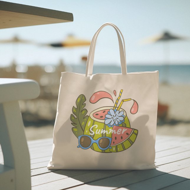 Hola verano con tipografía Bolsa de Tote tropical (hello summer, beach tote bag, vacation tote bag, school tote bag, colorful typography, gift for her)