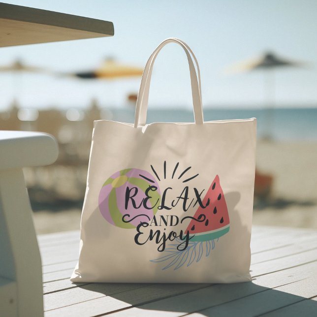 Hola verano con tipografía Bolsa de Tote tropical (hello summer, beach tote bag, vacation tote bag, school tote bag, colorful typography, gift for her)