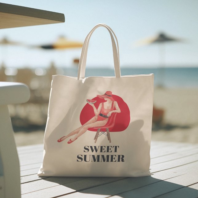 Hola verano con tipografía Bolsa de Tote tropical (hello summer, beach tote bag, vacation tote bag, school tote bag, colorful typography, gift for her)