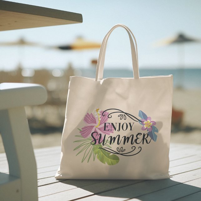 Hola verano con tipografía Bolsa de Tote tropical (hello summer, beach tote bag, vacation tote bag, school tote bag, colorful typography, gift for her)