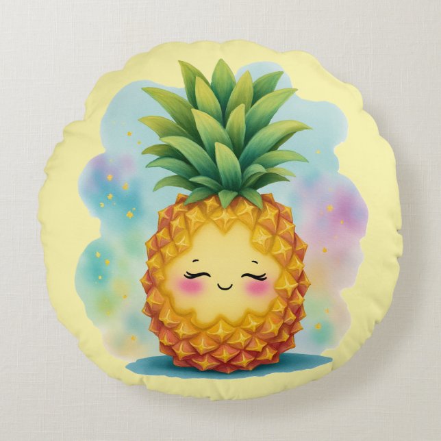 Hola Verano Feliz Almohada Redonda de Piña (Anverso)