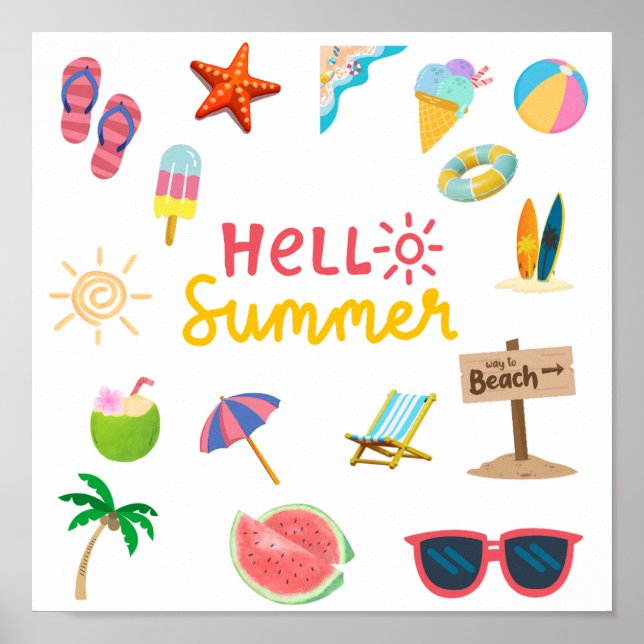 Hola Verano – Póster de pared brillante y alegre (Frente)