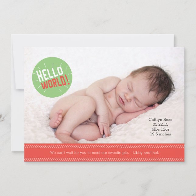 Hola World Baby Invitación Card 5 x 7" (Anverso)