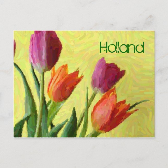 Holanda, postal de tulipanes impresionistas de épo (Anverso)
