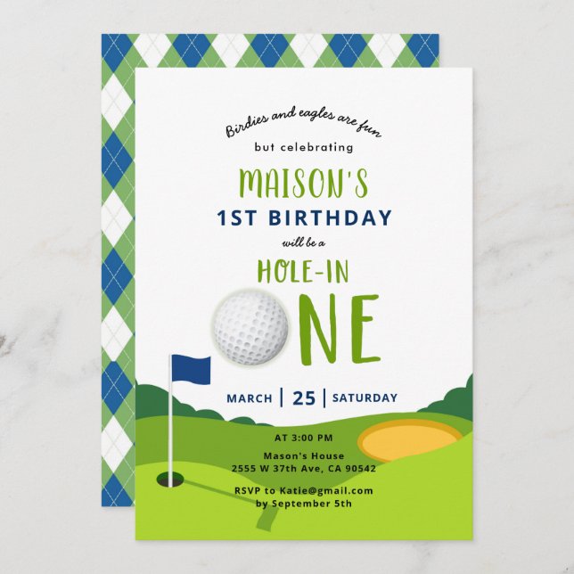 Hole In One Golf Birthday Par-tee Invitación (Anverso / Reverso)