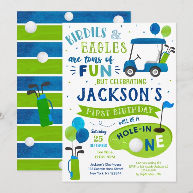 Hole In One Golf First Birthday Par-Tee Invitación (Anverso / Reverso)