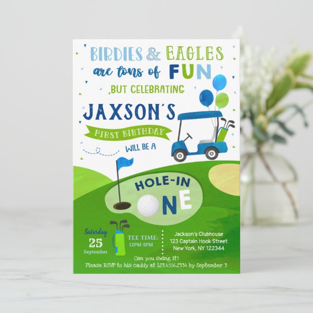 Hole In One Golf First Birthday Par-Tee Invitación (Anverso de pie)